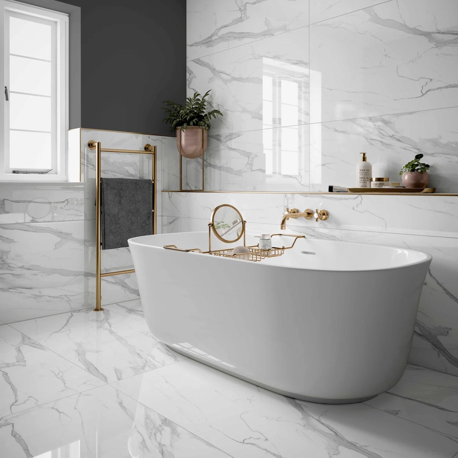 AMIATA KALLONE White Marble Gloss Porcelain Wall & Floor Tiles 600 x 1200mm - S R Originals