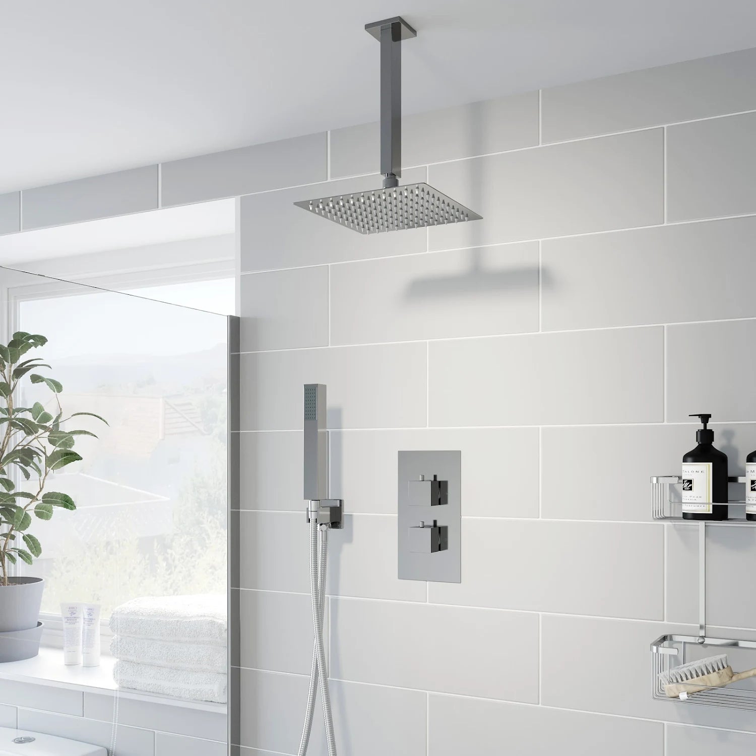 ARCHITECKT Square Mixer Shower - Concealed with Ceiling Fixed Head & Handset - S R Originals