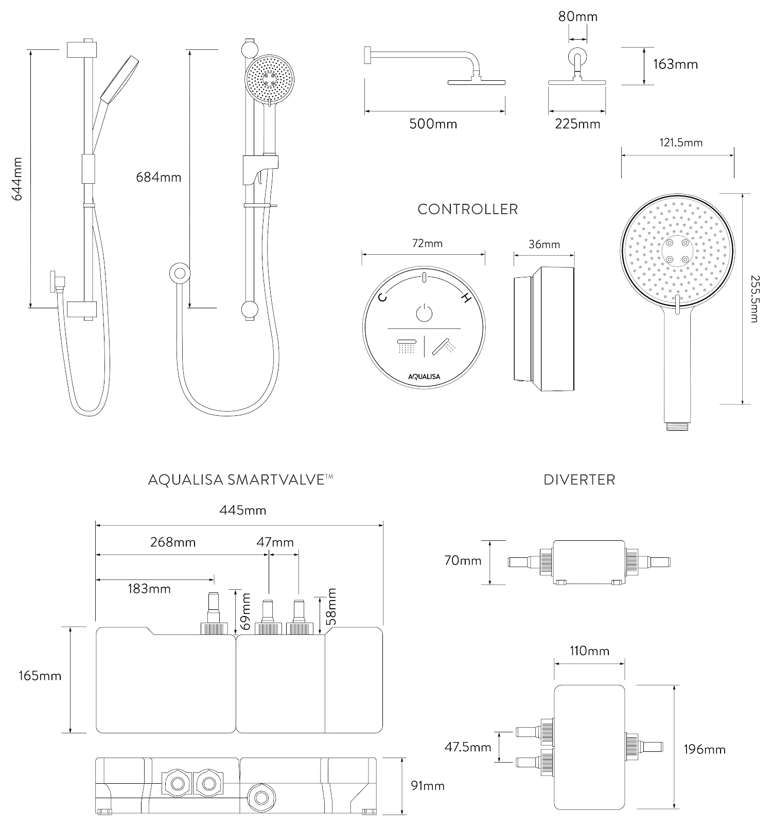 AQUALISA Smart Glo Dual Wall Fed Concealed Digital Shower - Black (Gravity Pumped) - S R Originals