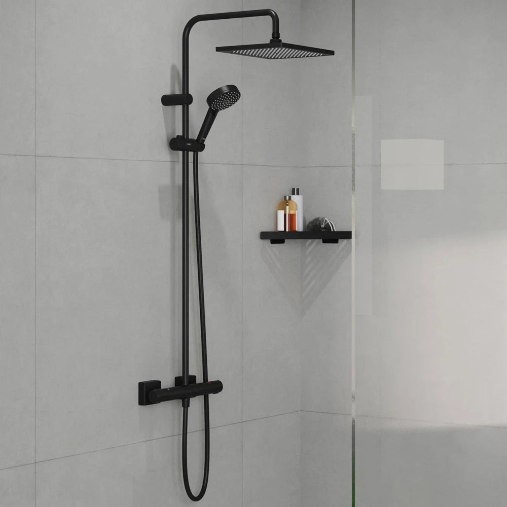 HANSGROHE Vernis Shape 240 1jet EcoSmart Dual Head Thermostatic Mixer Shower - Matt Black - S R Originals