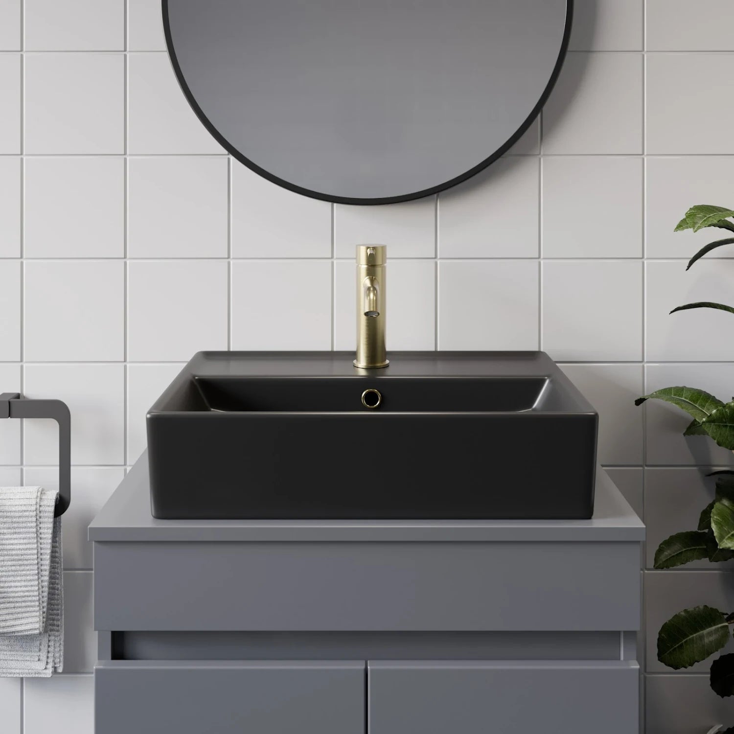 AFFINE Rectangular Countertop Basin Matt Black - 505 x 352mm - S R Originals