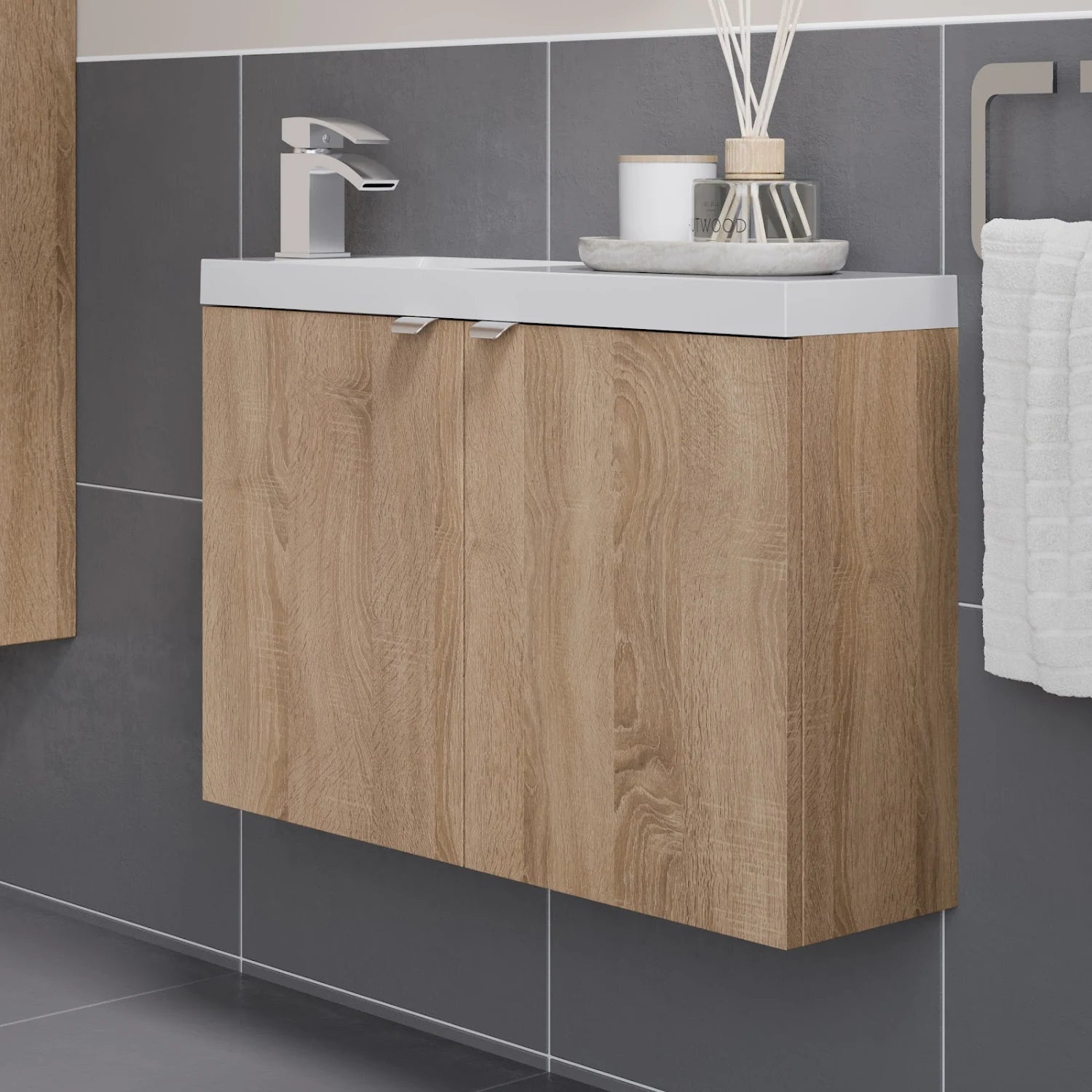 VITUSSO Garda Wood Wall Hung Cloakroom Vanity Unit - 800mm - S R Originals