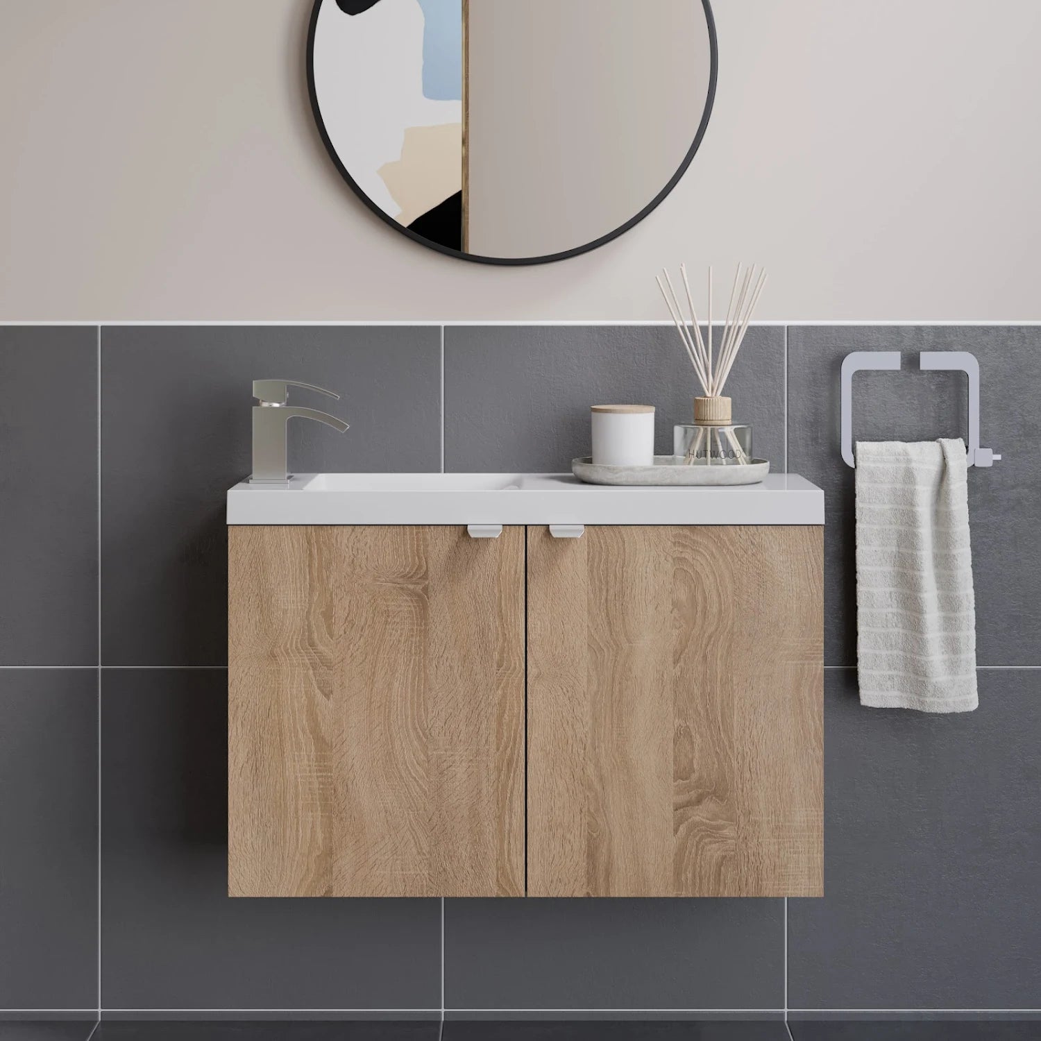 VITUSSO Garda Wood Wall Hung Cloakroom Vanity Unit - 800mm - S R Originals