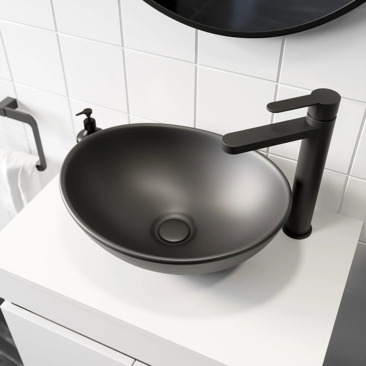 AFFINE Roubaix Countertop Basin - Matt Black - 405 x 330mm - S R Originals