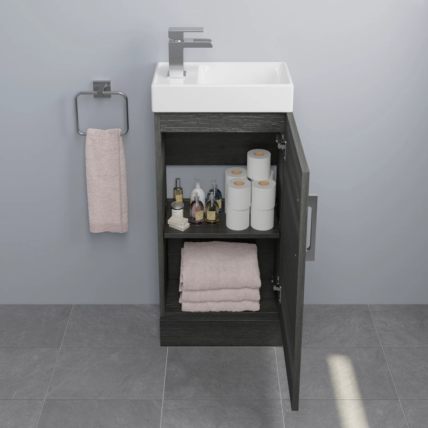 ARTIS Breeze Grey Wood Freestanding Cloakroom Vanity Unit 400mm - S R Originals