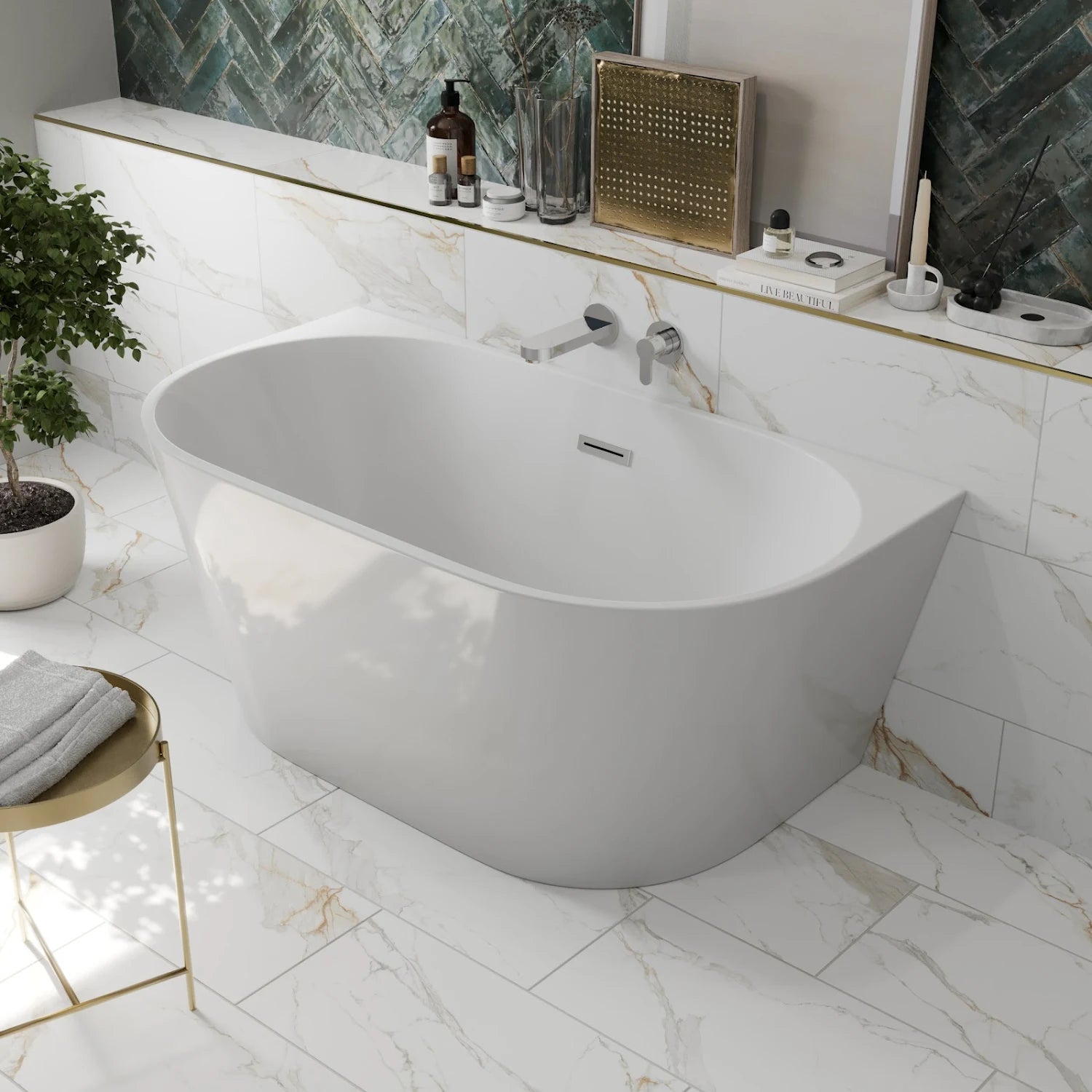 AFFINE Small Back To Wall Freestanding Bath - 1400 x 750mm - S R Originals