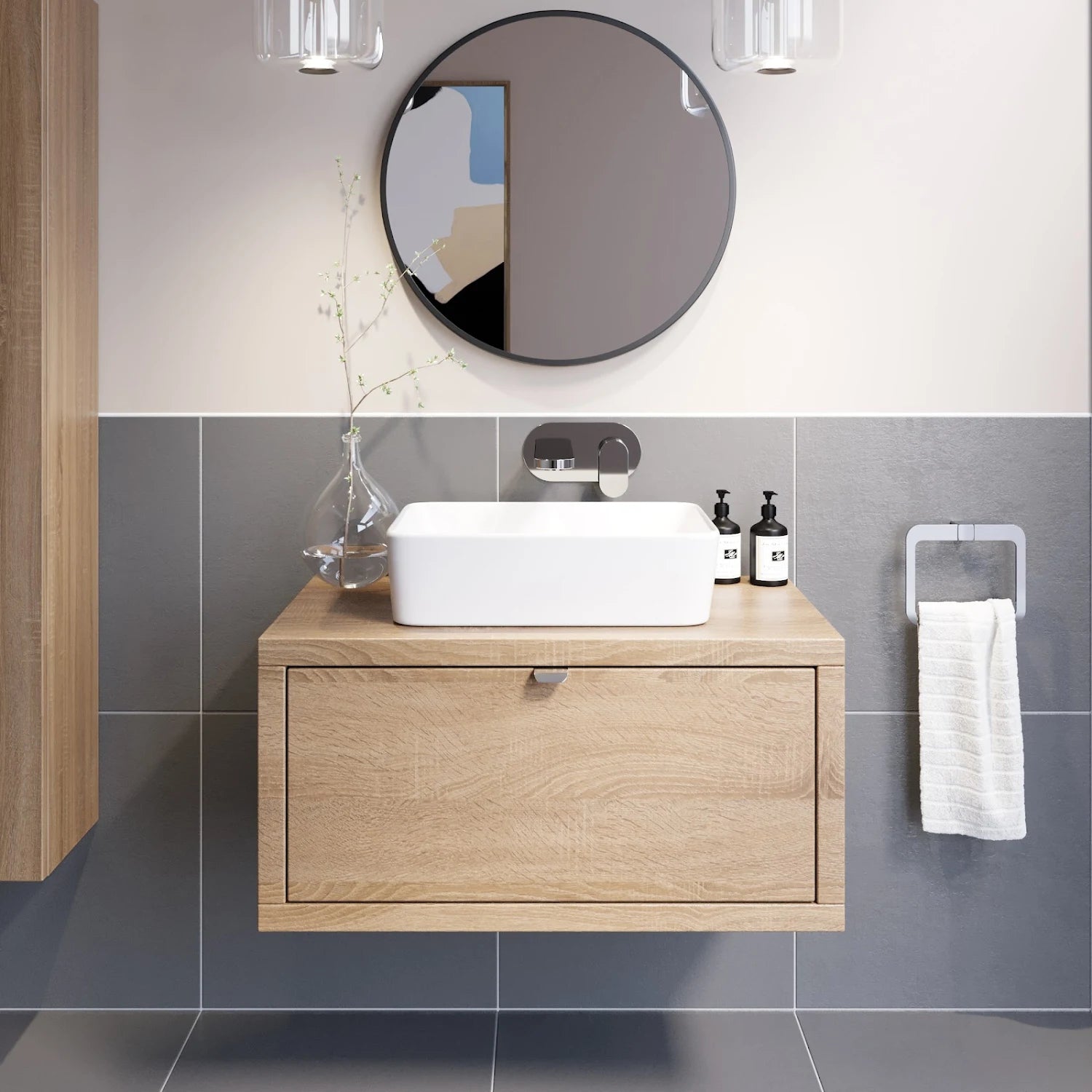 VITUSSO Garda Wood Wall Hung Vanity Unit & Croix White Countertop Basin - 800mm - S R Originals