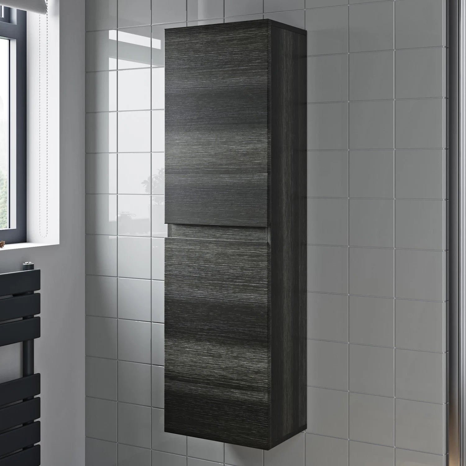 ARTIS Centro Grey Wood Wall Hung Tall Bathroom Cabinet 1200 x 350mm - S R Originals