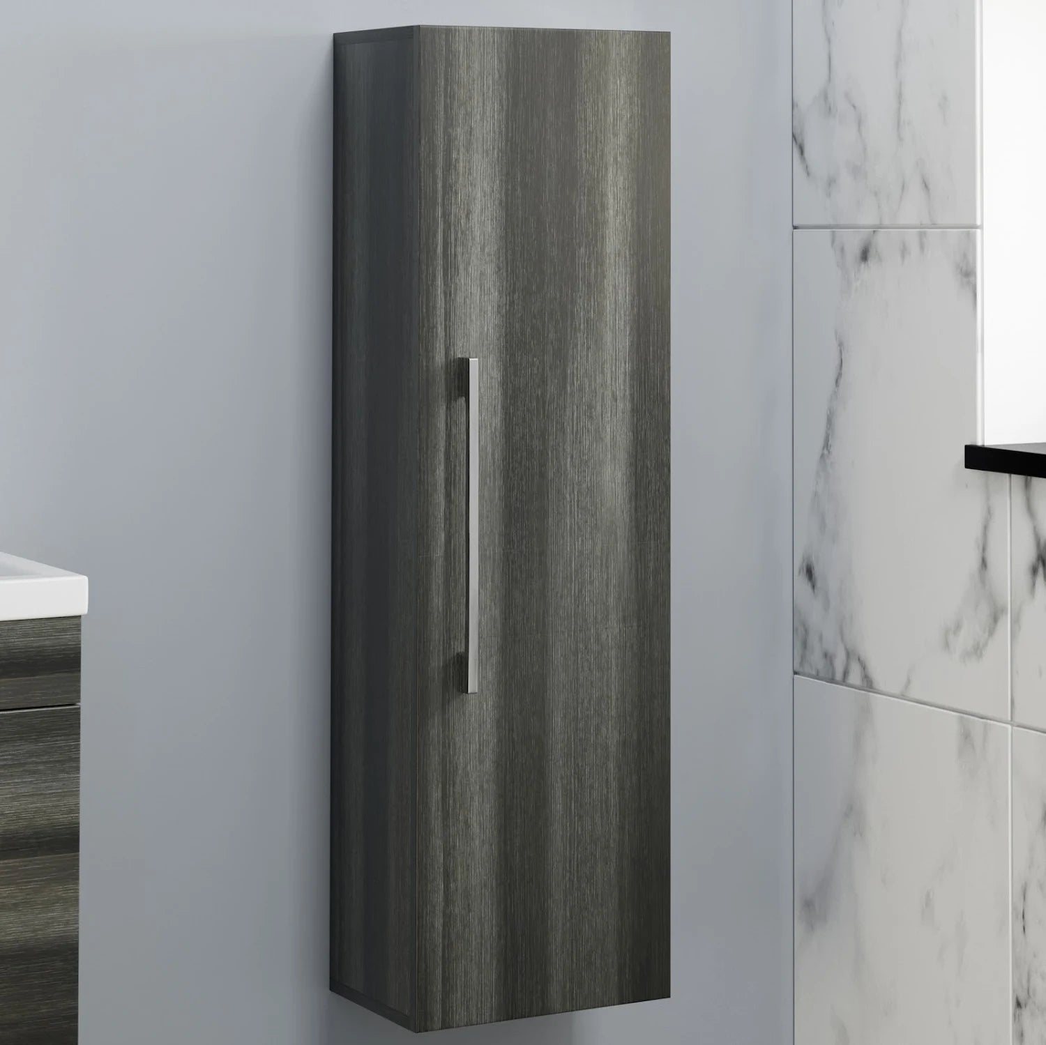 ARTIS Breeze Grey Wood Wall Hung Tall Bathroom Cabinet 1200 x 350mm - S R Originals