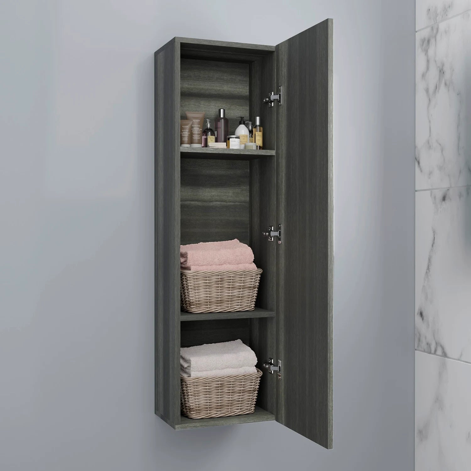 ARTIS Breeze Grey Wood Wall Hung Tall Bathroom Cabinet 1200 x 350mm - S R Originals