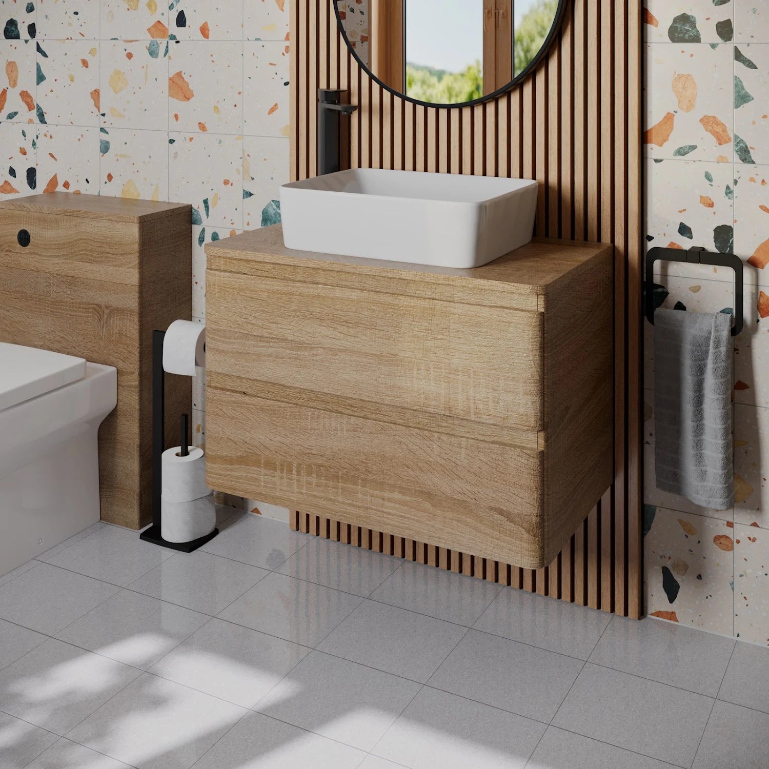 REGIS Forma Wood Wall Hung Vanity Unit & Affine Croix Countertop Basin 800mm - S R originals