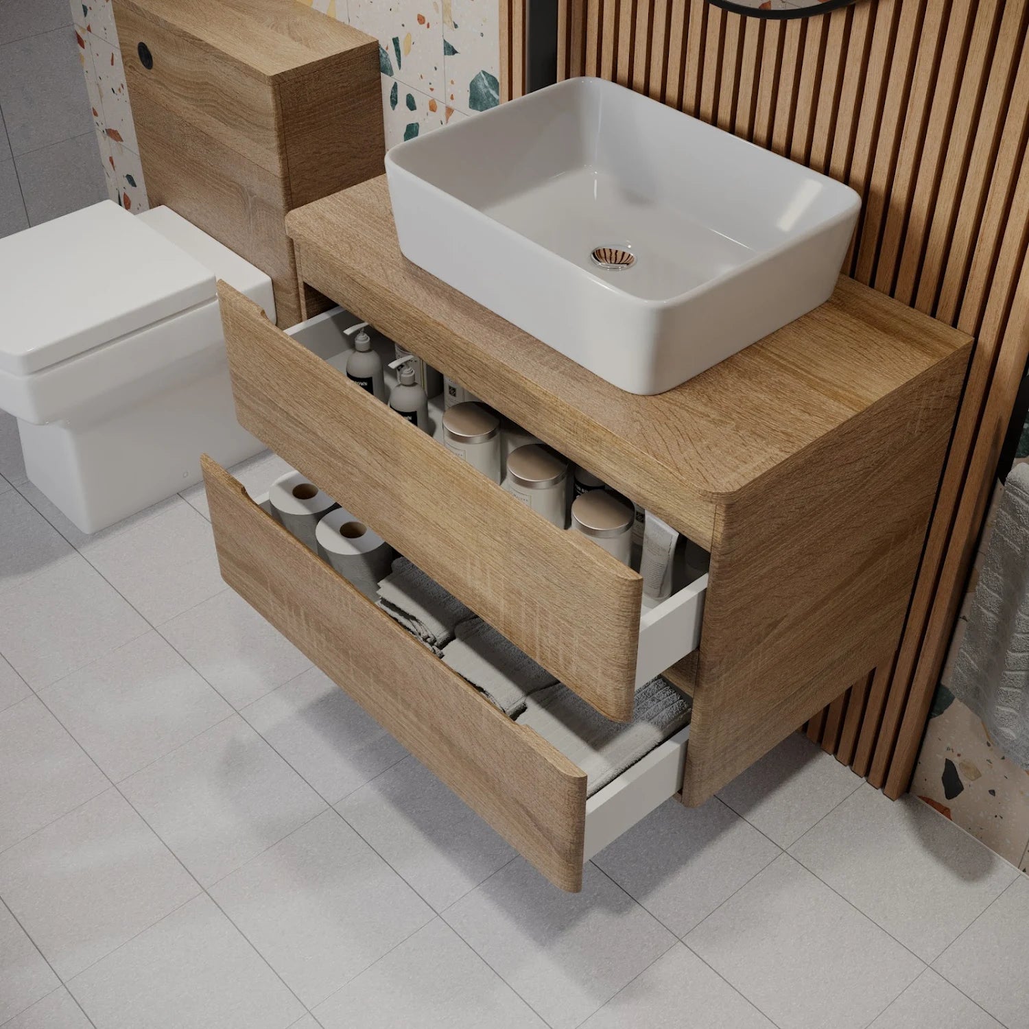 REGIS Forma Wood Wall Hung Vanity Unit & Affine Croix Countertop Basin 800mm - S R originals