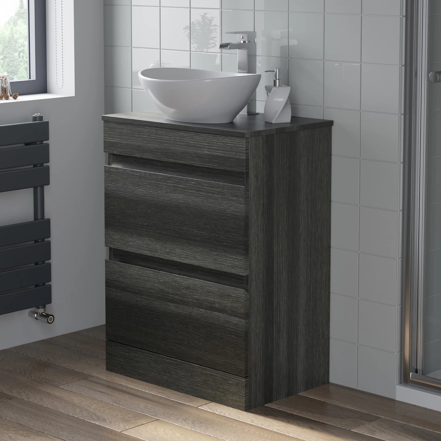 ARTIS Centro Grey Wood Freestanding Vanity Unit & Affine Roubaix Countertop Basin 600mm - S R Originals