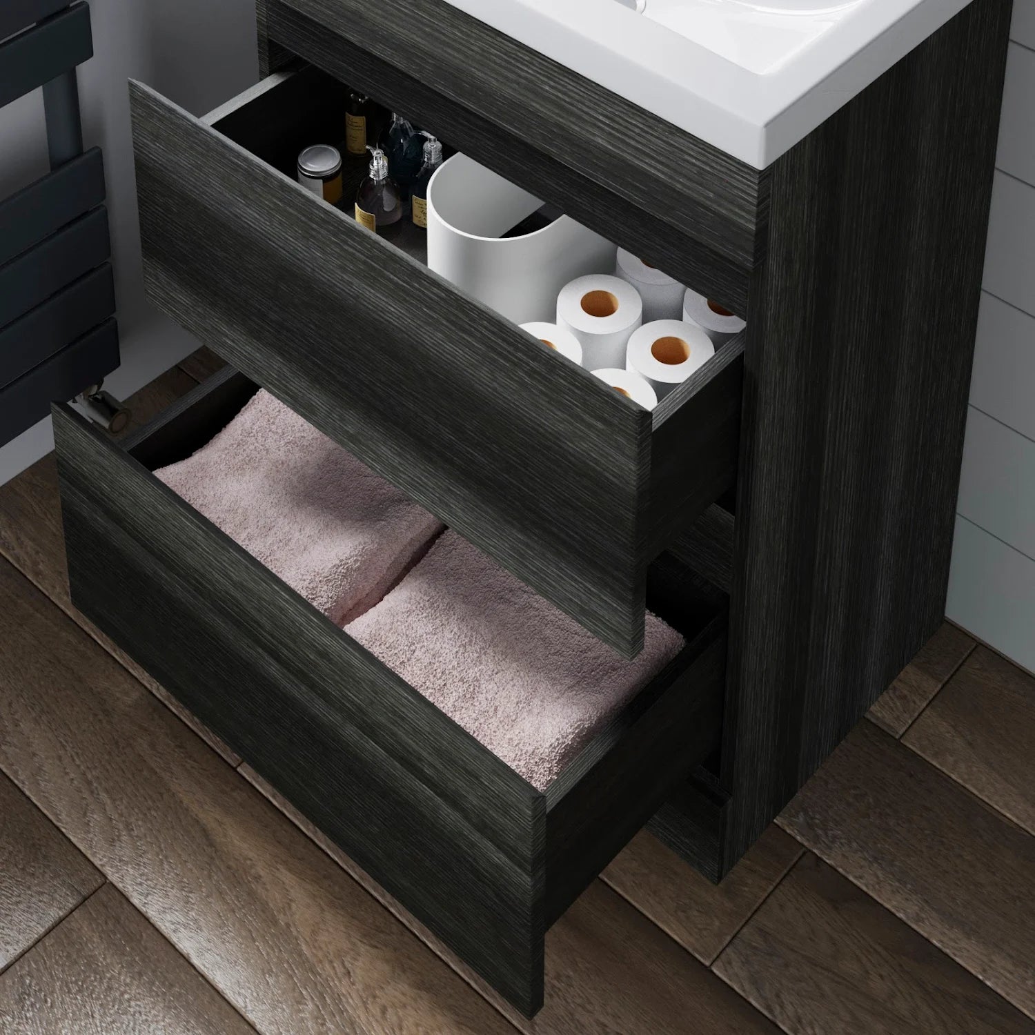 ARTIS Centro Grey Wood Freestanding Vanity Unit & Affine Roubaix Countertop Basin 600mm - S R Originals