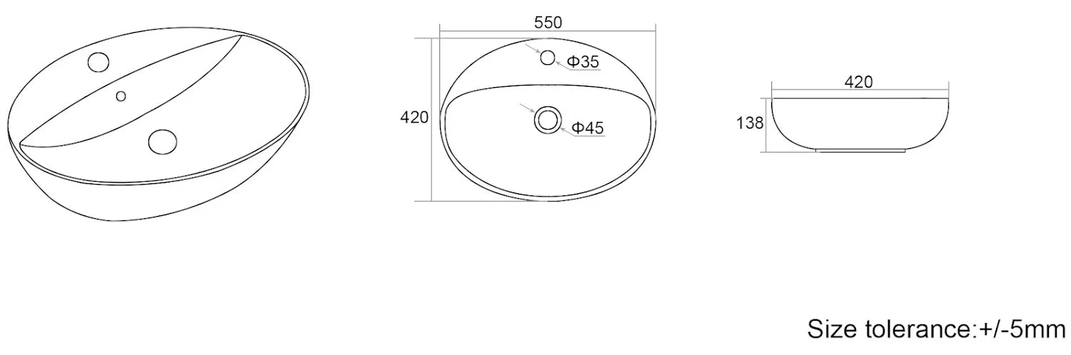 AFFINE Oval Countertop Basin White - 550 x 420mm - S R Originals