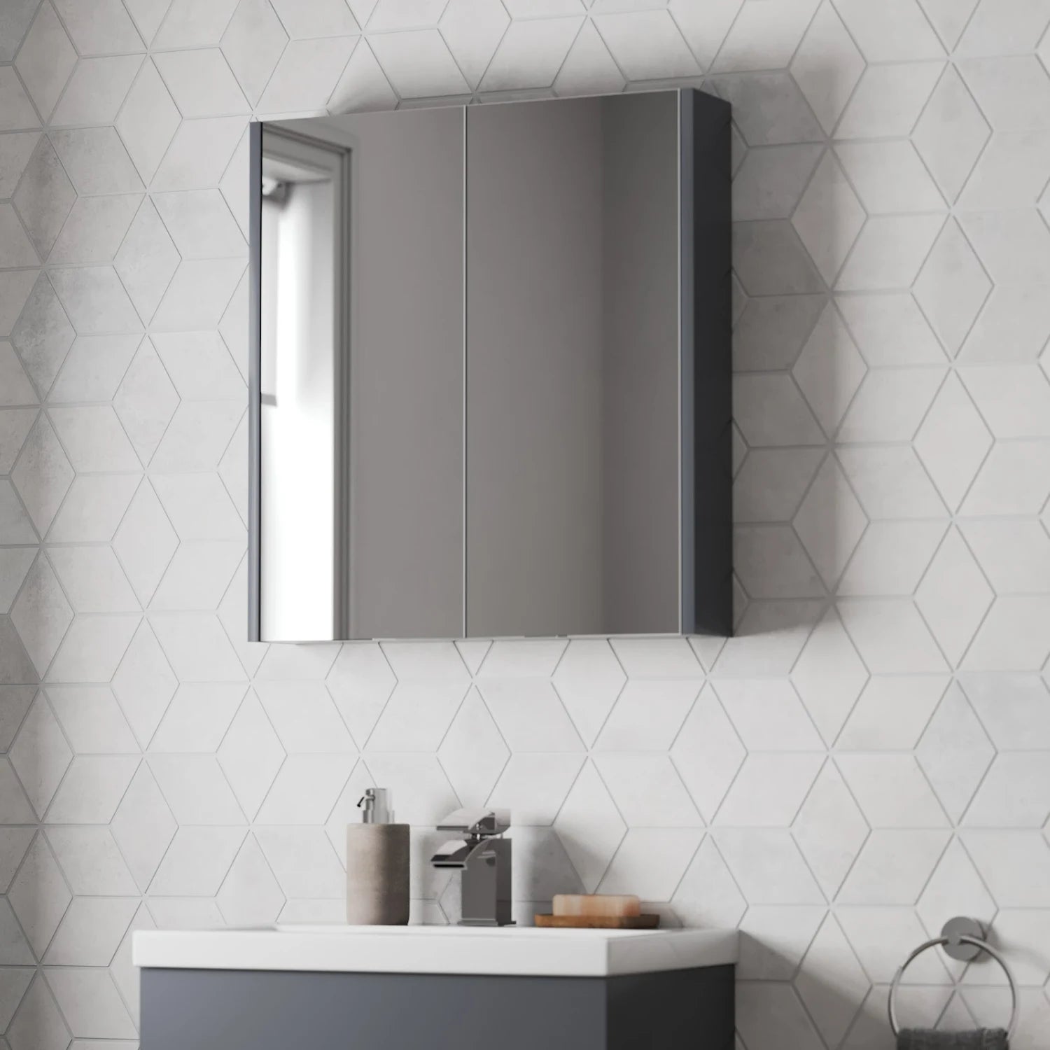 ARTIS Grey Gloss Double Door Mirror Cabinet 650 x 600mm - S R Originals