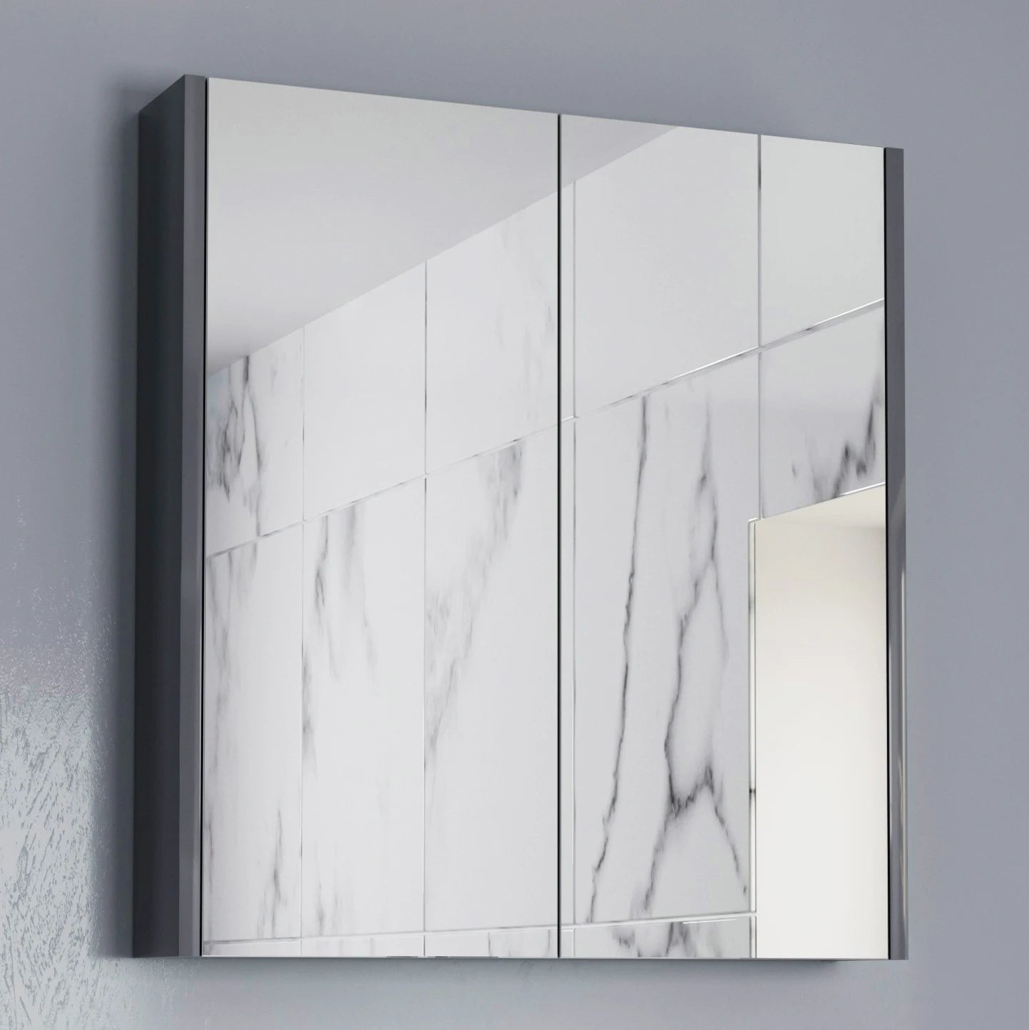 ARTIS Grey Gloss Double Door Mirror Cabinet 650 x 600mm - S R Originals