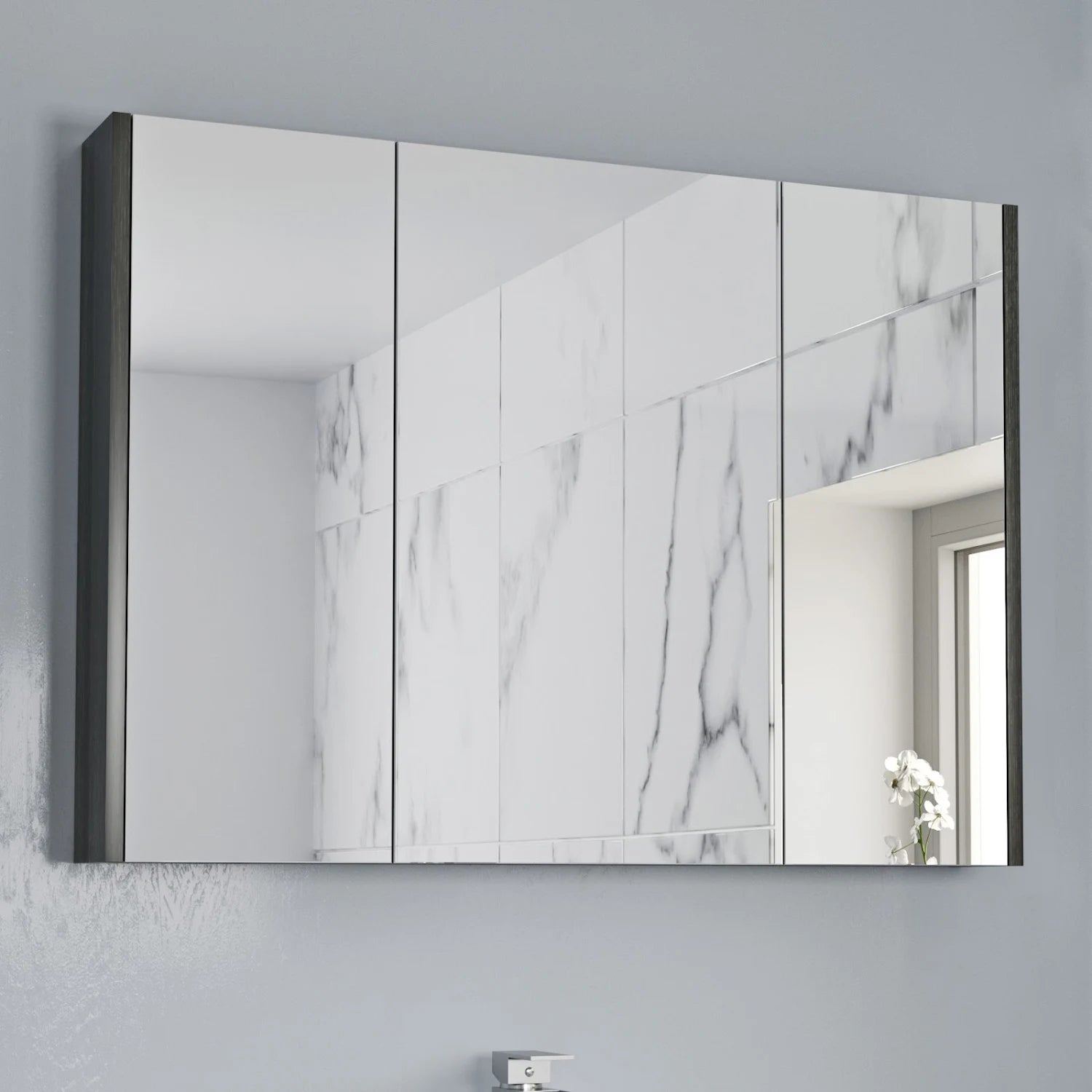 ARTIS Grey Wood Triple Door Bathroom Mirror Cabinet 650 x 900mm - S R Originals