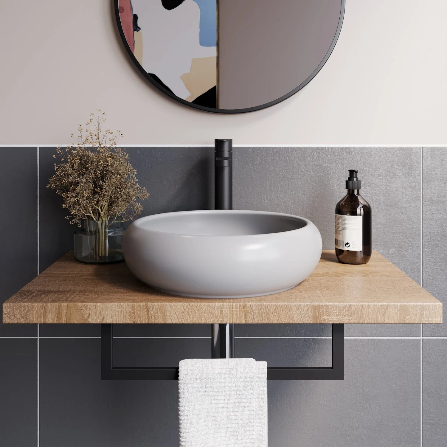 AFFINE Round Countertop Basin Matt Grey - 420 x 420mm - S R Originals