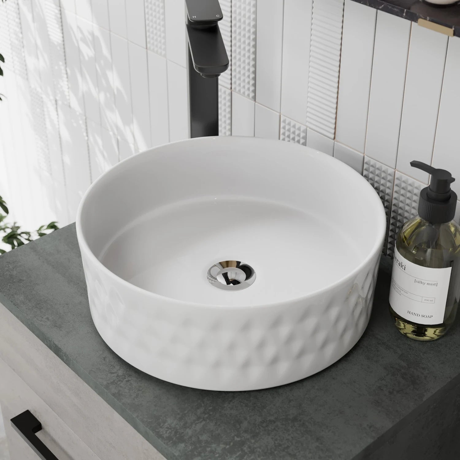 AFFINE Round Countertop Basin Gloss White - 360 x 360mm - S R Originals