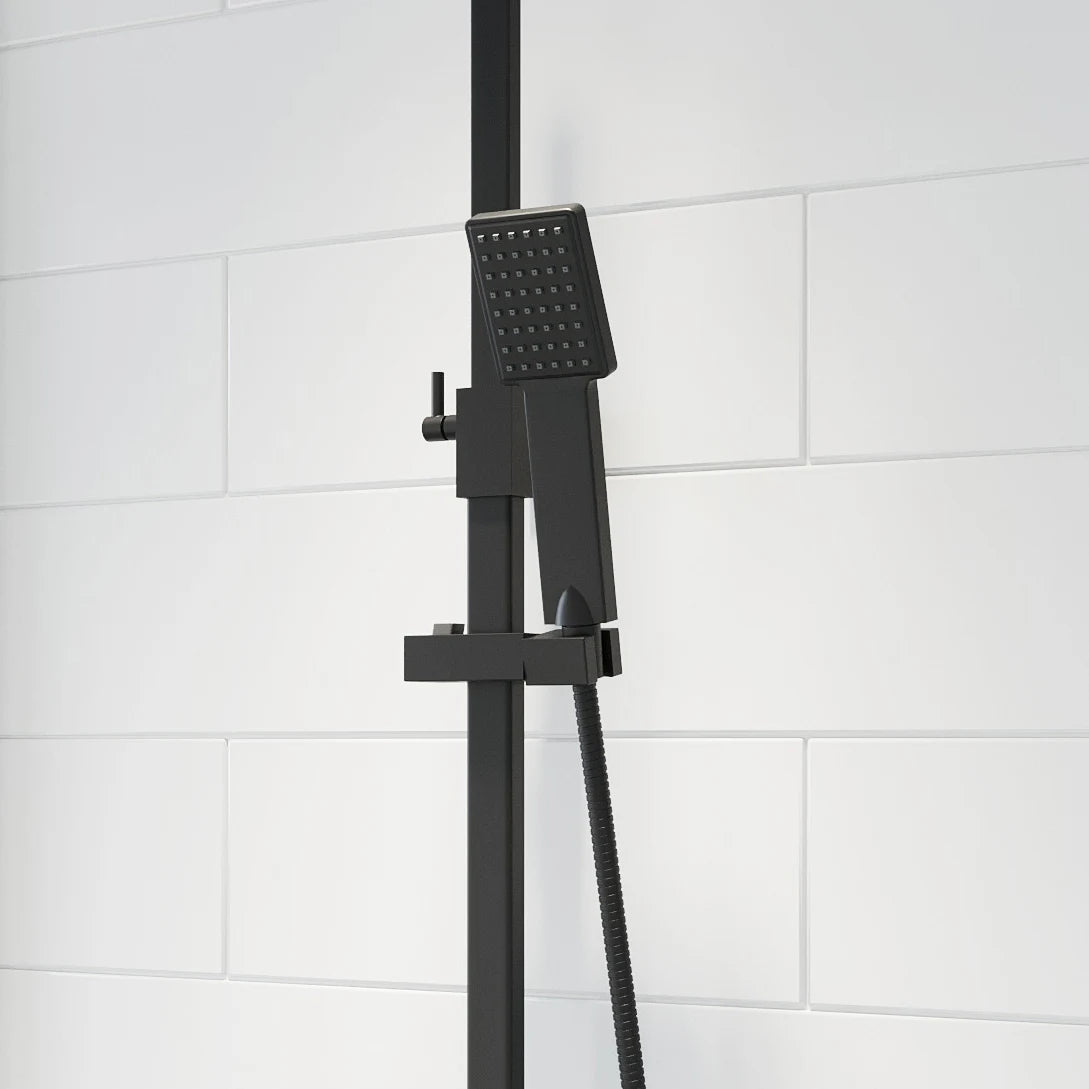 MERANO Thermostatic Square Bar Mixer Shower with Adjustable & Fixed Head Black - S R Originals